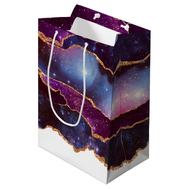 Blue & Purple Space & Stars Modern Agate Medium Gift Bag (Front Angled)