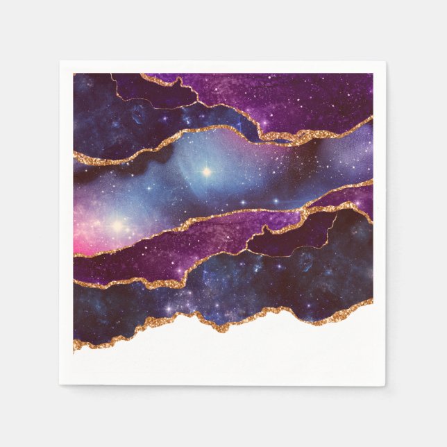 Blue & Purple Space & Stars Modern Agate Napkins (Front)