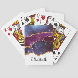Blue & Purple Space & Stars Modern Agate Poker Cards