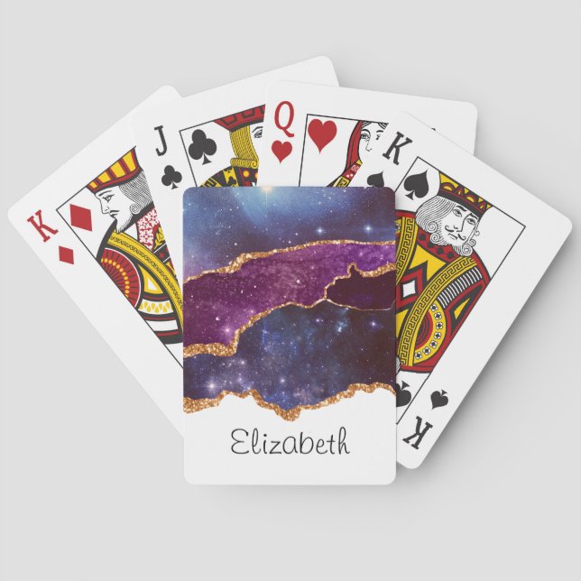Blue & Purple Space & Stars Modern Agate Poker Cards (Back)