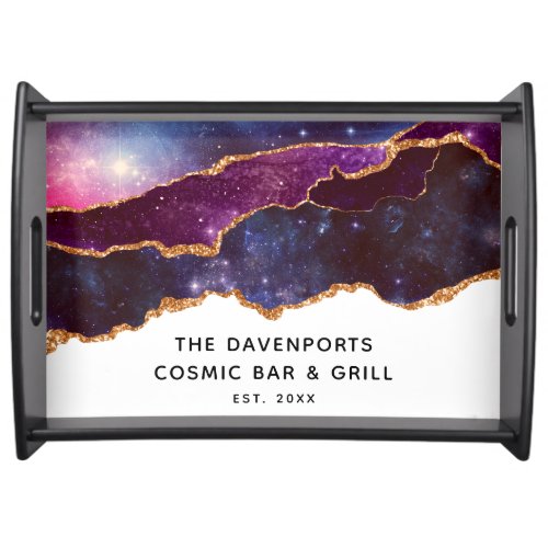 Blue  Purple Space  Stars Modern Agate Serving Tray