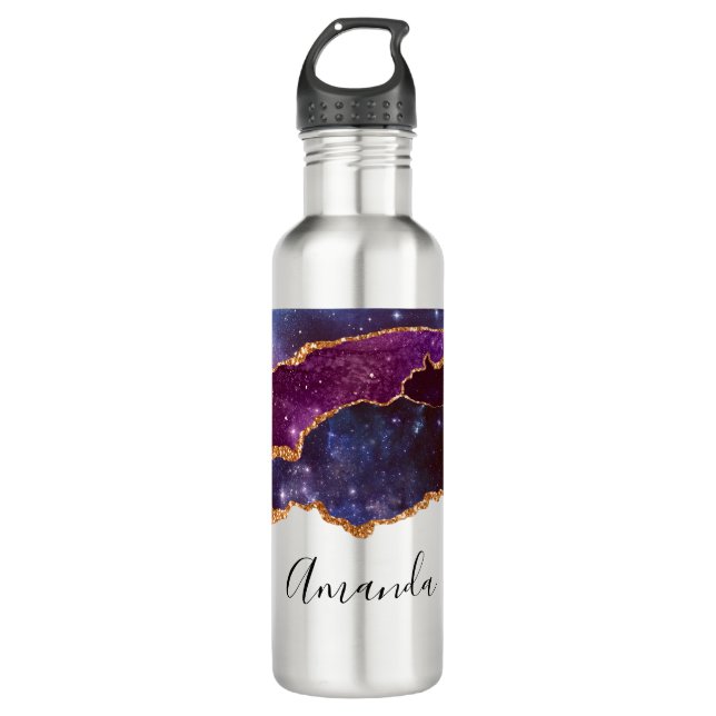 Blue & Purple Space & Stars Modern Agate Stainless Steel Water Bottle (Front)