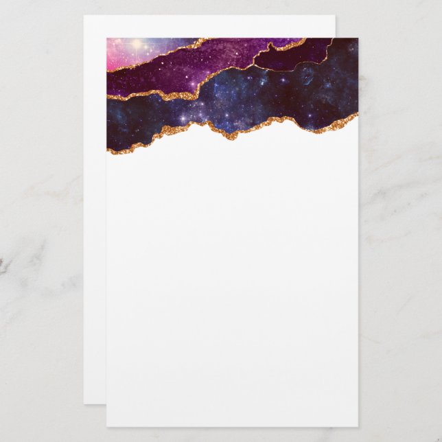 Blue & Purple Space & Stars Modern Agate Stationery (Front/Back)