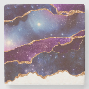 Blue & Purple Space & Stars Modern Agate Stone Coaster