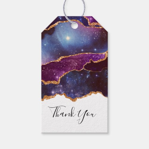 Blue  Purple Space  Stars Modern Agate Thank You Gift Tags