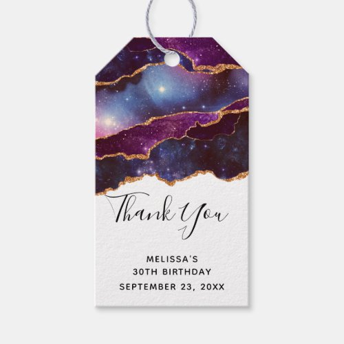 Blue  Purple Space  Stars Modern Agate Thank You Gift Tags