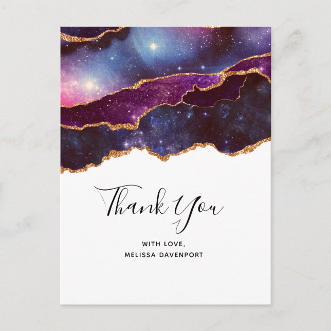 Blue & Purple Space & Stars Modern Agate Thank You Postcard (Front)