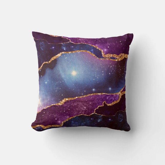 Blue & Purple Space & Stars Modern Agate Throw Pillow (Front)