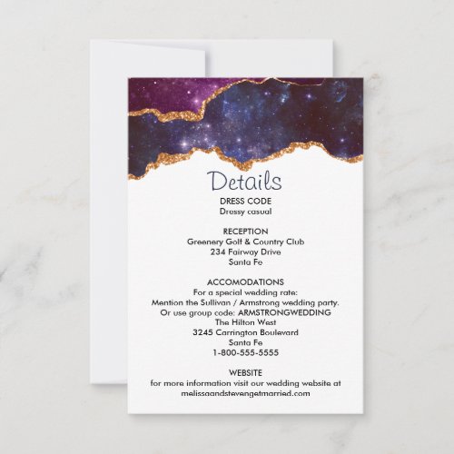 Blue  Purple Space  Stars Modern Agate Wedding Invitation