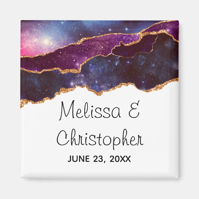 Blue & Purple Space & Stars Modern Agate Wedding Magnet (Front)