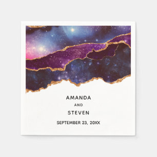 Blue & Purple Space & Stars Modern Agate Wedding Napkins