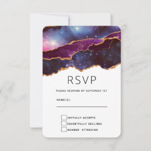 Blue & Purple Space & Stars Modern Agate Wedding RSVP Card
