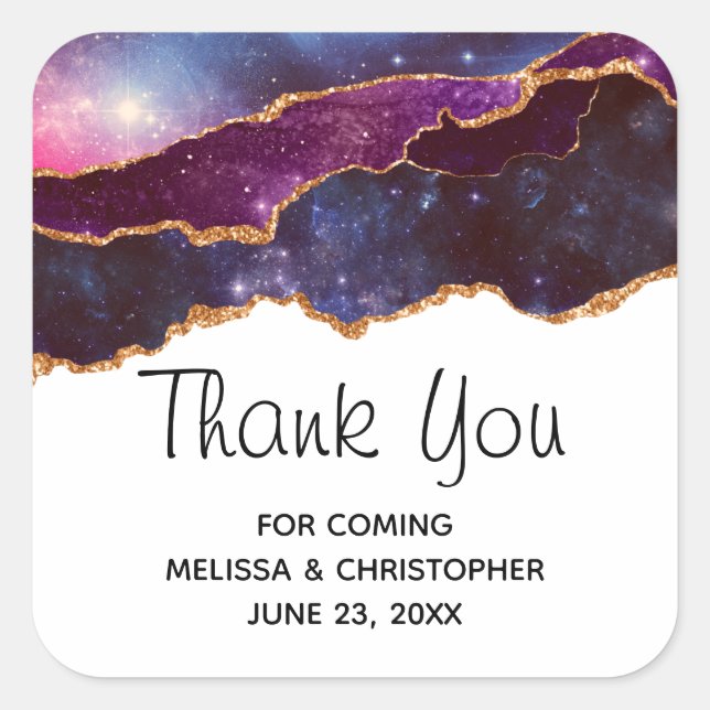 Blue & Purple Space & Stars Modern Agate Wedding Square Sticker (Front)