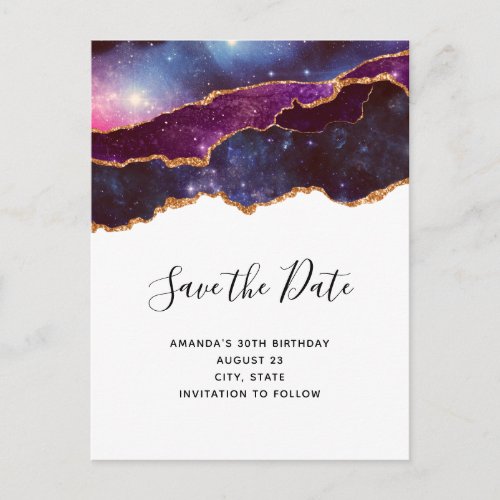 Blue  Purple Space  Stars Modern Save the Date Invitation Postcard