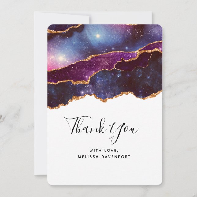 Blue & Purple Space & Stars Modern Thank You Card (Front)