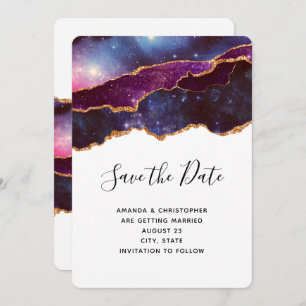 Blue & Purple Space & Stars Wedding Save The Date