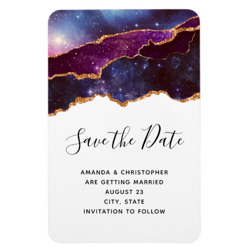 Blue  Purple Space  Stars Wedding Save The Date Magnet