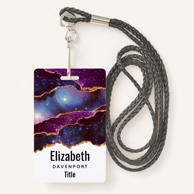 Blue & Purple Space & Stars with Gold Ribbon Badge (Front with Lanyard)
