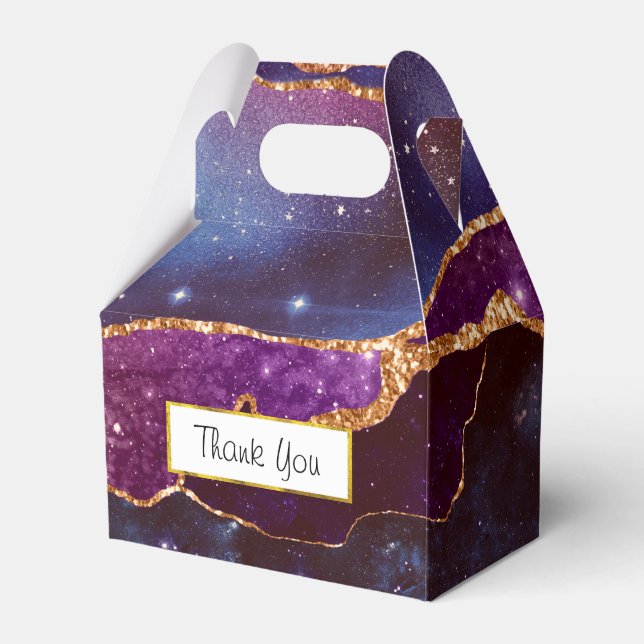 Blue & Purple Space & Stars with Gold Ribbon Favor Boxes (Front Side)