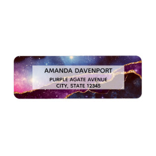 Blue & Purple Space & Stars with Gold Ribbon Label