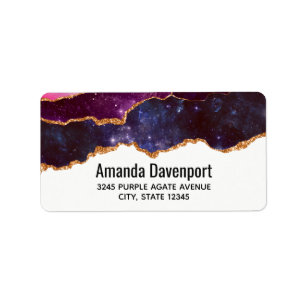 Blue & Purple Space & Stars with Gold Ribbon Label