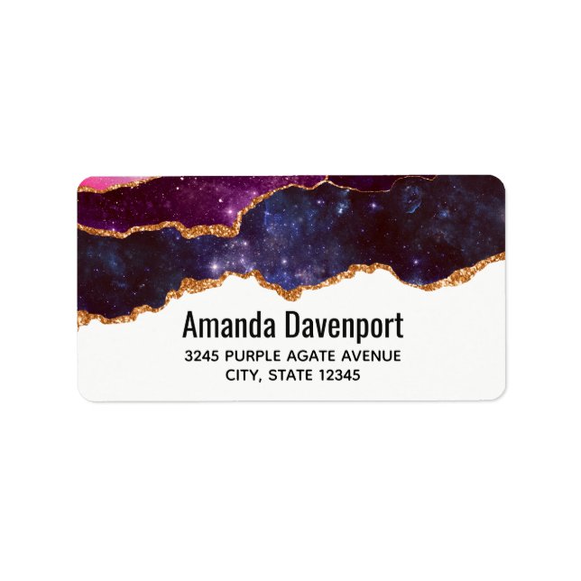 Blue & Purple Space & Stars with Gold Ribbon Label (Front)