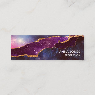 Blue & Purple Space & Stars with Gold Ribbon Mini Business Card