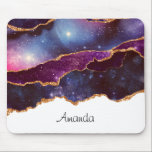 Blue & Purple Space & Stars with Gold Ribbon Mouse Pad<br><div class="desc">A mouse pad with an abstract design with blue and purple layers with faux gold foil ribbons in between.</div>