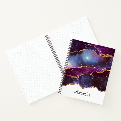 Blue  Purple Space  Stars with Gold Ribbon Noteb Notebook