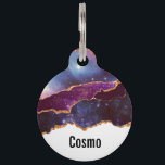 Blue & Purple Space & Stars with Gold Ribbon Pet ID Tag<br><div class="desc">Personalized dog tag with an abstract design with blue and purple layers with faux gold foil ribbons in between.</div>
