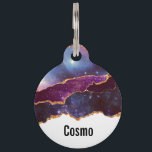 Blue & Purple Space & Stars with Gold Ribbon Pet ID Tag<br><div class="desc">Personalized dog tag with an abstract design with blue and purple layers with faux gold foil ribbons in between.</div>