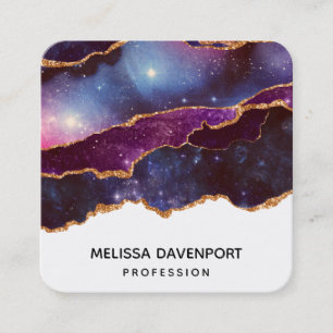 Blue & Purple Space & Stars with Gold Ribbon Square Business Card