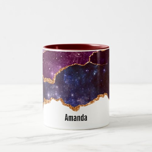 Blue  Purple Space  Stars with Gold Ribbon Two_Tone Coffee Mug