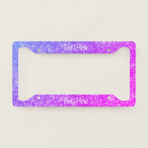 Blue Purple Sparkle Glitter Elegant Personalized License Plate Frame