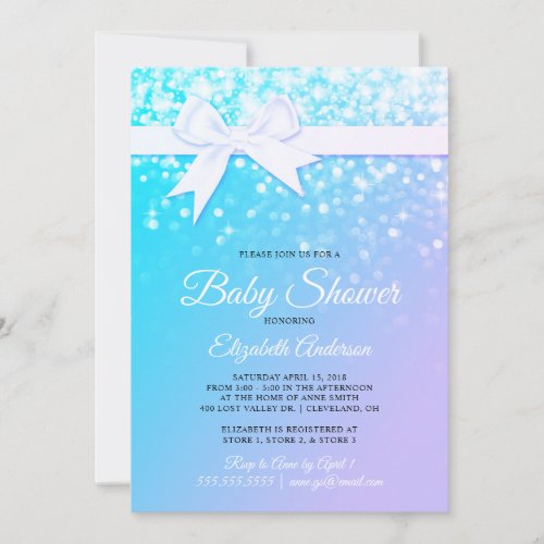 Blue Purple Sparkles Baby Girl Shower Invitation