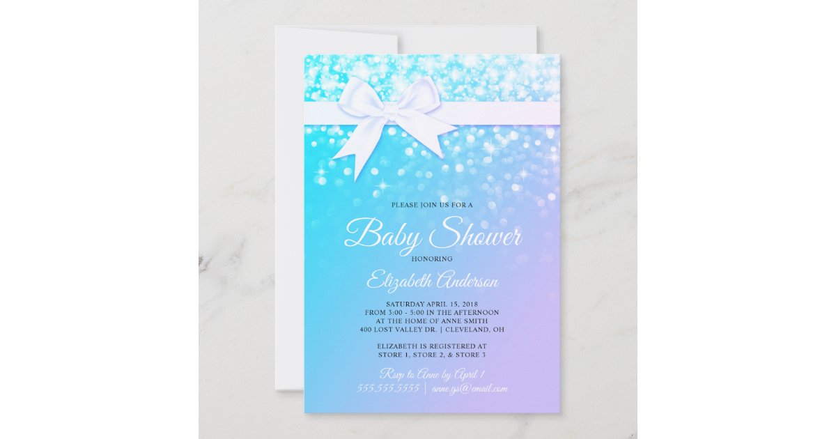 Blue Purple Sparkles Baby Girl Shower Invitation | Zazzle