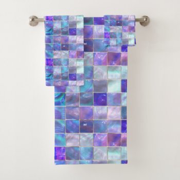 Blue & Purple Stained Glass Look Bath Towel Set by JLBIMAGES at Zazzle