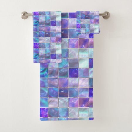 Blue & Purple Stained Glass Look Bath Towel Set