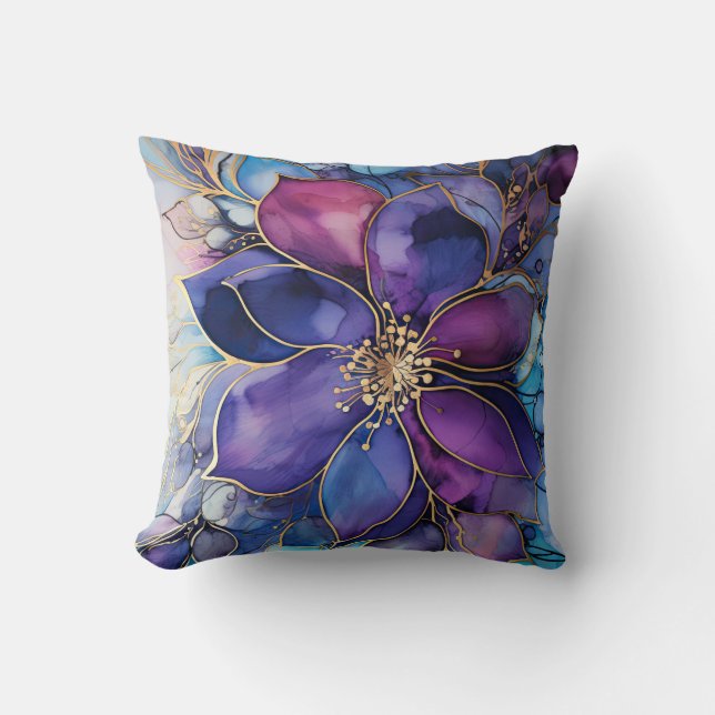 Blue & Purple Stained Glass  Throw Pillow (Front)