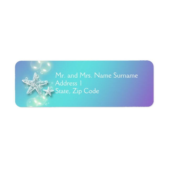 Blue purple starfish bubbles label (Front)
