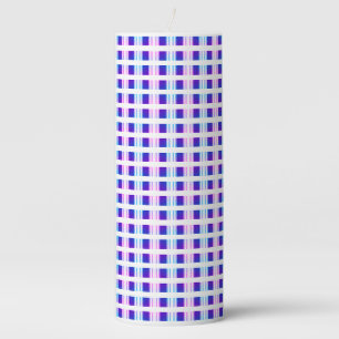 blue & purple striped electric retro pillar candle