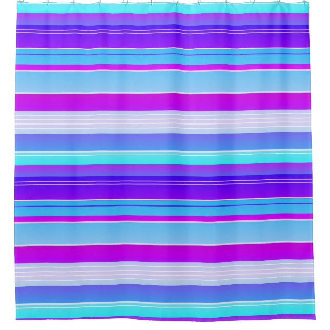 Blue purple striped Shower Curtain (Front)