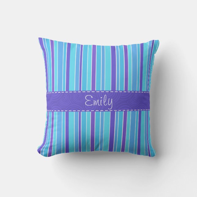 Blue & Purple Striped Throw Pillow (Front)