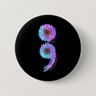 Blue Purple Sunflower Semicolon Suicide Prevention Button