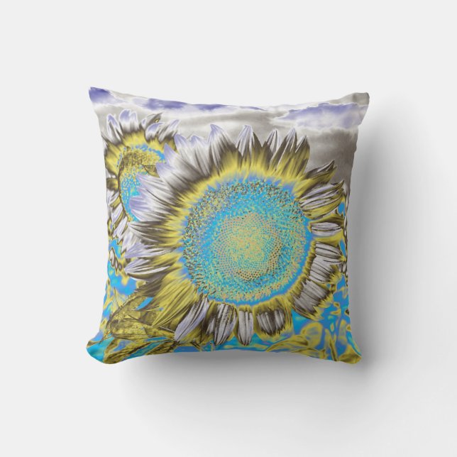 Blue Purple Sunflower Throw Pillow (Front)