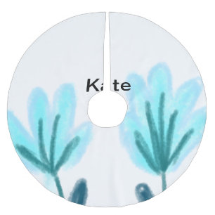 Blue purple t floral watercolor add name text thro brushed polyester tree skirt