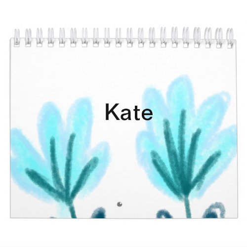 Blue purple t floral watercolor add name text thro calendar