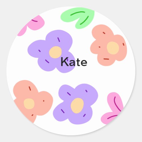 Blue purple t floral watercolor add name text thro classic round sticker