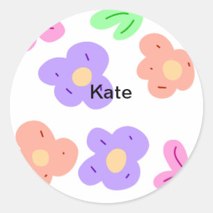 Blue purple t floral watercolor add name text thro classic round sticker