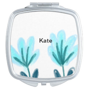 Blue purple t floral watercolor add name text thro compact mirror
